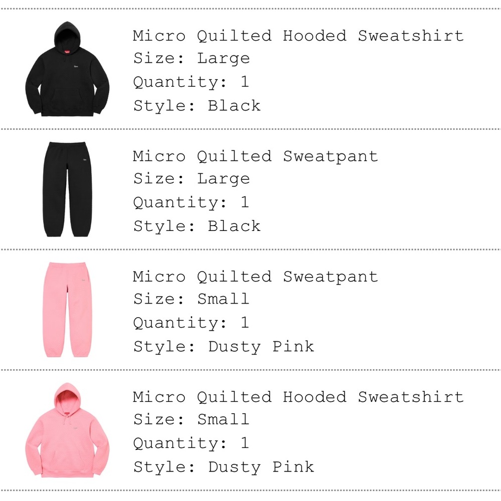 Supreme Pink Micro Quilted Sweatpants